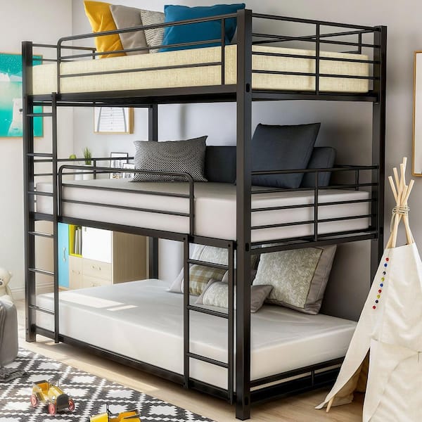 Furniture of America Atlata Sand Black Full Metal Triple Decker Bunk Bed