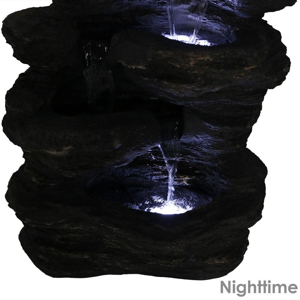 Gray Polystone Rocky Falls Outdoor Fountain with LED Lights