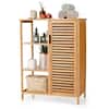 Costway 26 in. W x 13 in. D x 34.5 in. H Brown Wood Bathroom Storage Floor Linen Cabinet with Single Door and 3 Open Shelves JZ-10N013NA