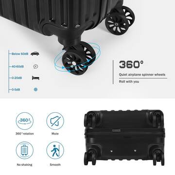 Luggage Waterproof Trolley Case with Hidden Hooks Spinner Luggage with Cosmetic Case 2 Bag Set (20 in.  14 in.) Black