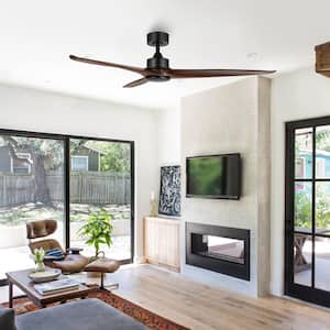 60 in. 3-Blades Indoor Ceiling Fan in Black and Walnut with Remote
