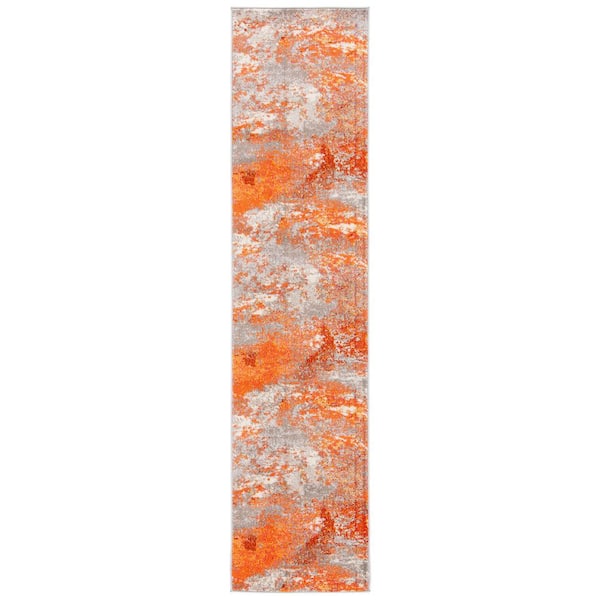 SAFAVIEH Madison Gray/Orange 2 ft. x 10 ft. Abstract Gradient Runner Rug