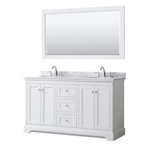 Avery 60 in. W x 22 in. D Bath Vanity in White with Marble Vanity Top in White Carrara with White Basins and Mirror