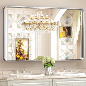 48 in. W x 24 in. H Rectangular Aluminum Framed Wall Mount Bathroom Vanity Mirror in Silver