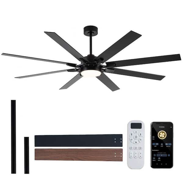 72 in. Indoor 6-Speed Black Smart LED Ceiling Fan with DC Motor, Remote Control and Downrod Included, Two-Tone Blade