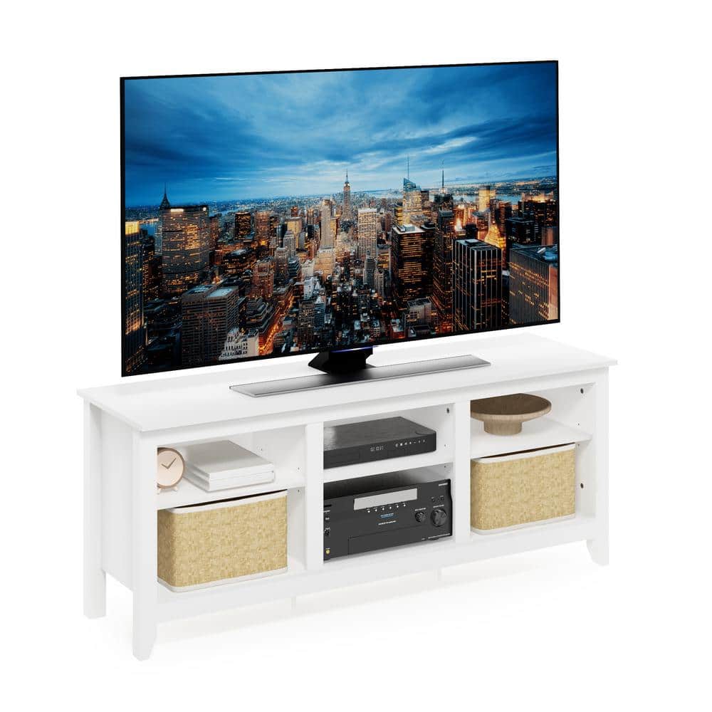 Solid White 60" Wood TV Entertainment Center with Mount