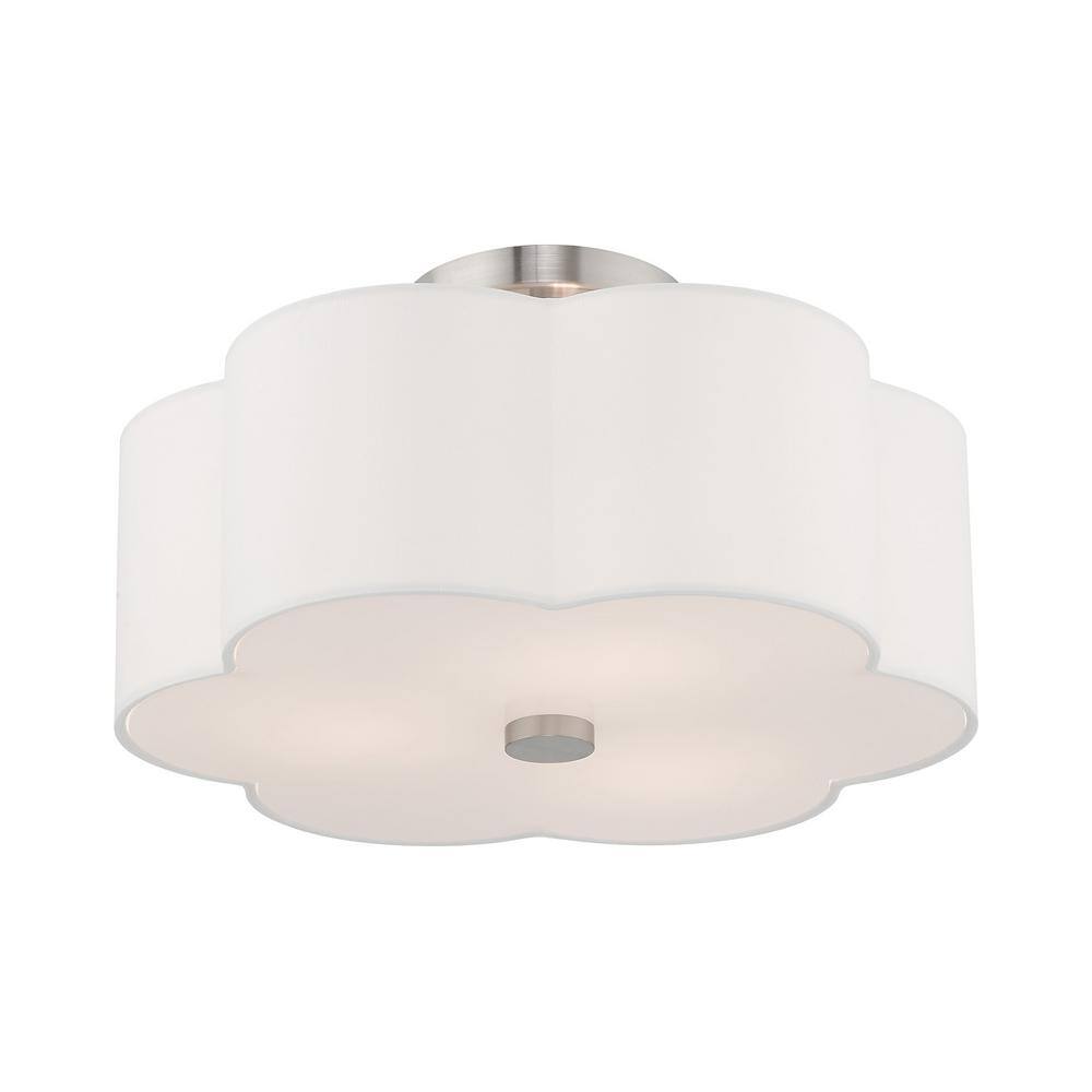 Brushed Nickel 3-Light Drum Ceiling Mount with Off-White Shade