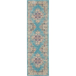 Passion Light Blue 2 ft. x 8 ft. Persian Modern Transitional Kitchen Runner Area Rug