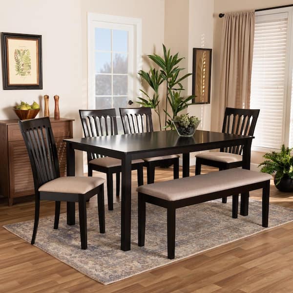 Baxton Studio Minette 6 Piece Sand and Dark Brown Dining Set