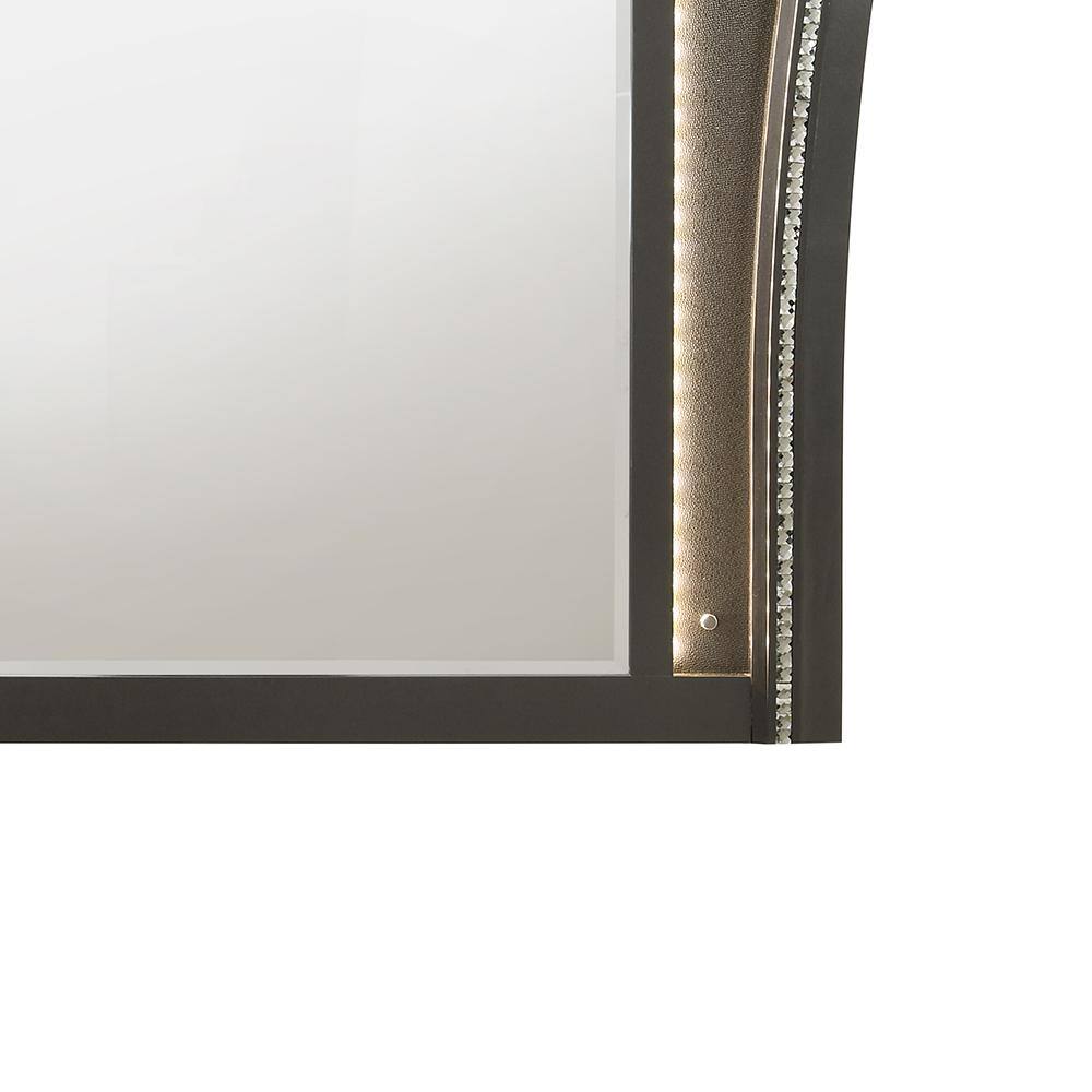 Gray Rectangular Wood Mirror with LED Lights and Crystal Trim
