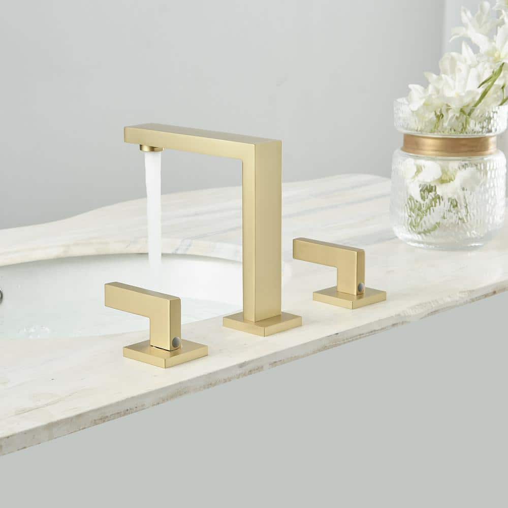 Brushed Gold Modern Widespread Bathroom Faucet with Lever Handles