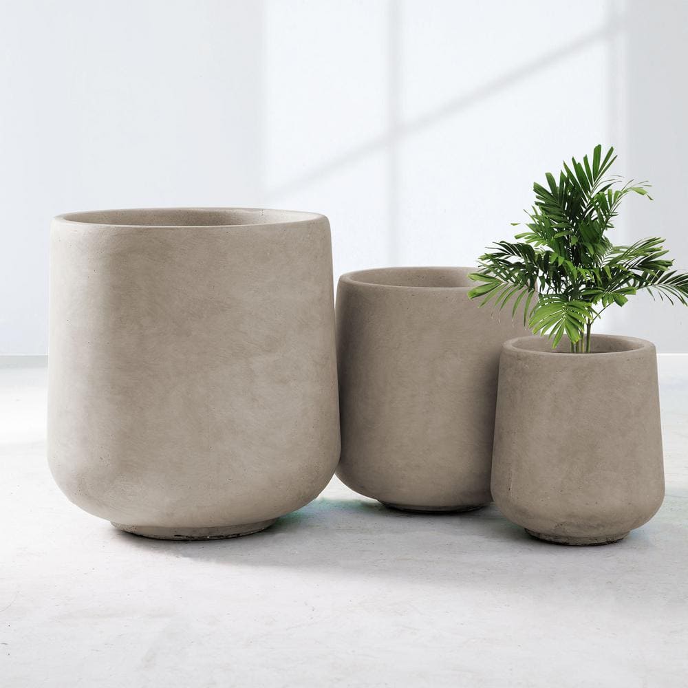 Weathered Concrete Round Planter Set with Drainage Holes