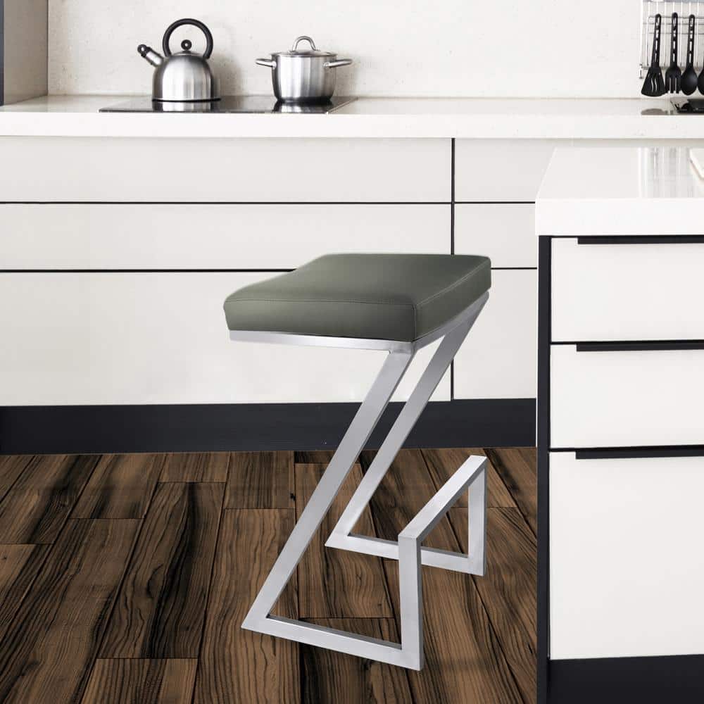 Contemporary Gray Leatherette 26" Backless Counter Stool