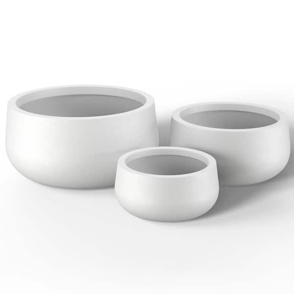11.4in.,15in.,19in. Dia Crisp White Extra Large Tall Round Concrete Plant Pot/Planter for Indoor and Outdoor(Set of 3)
