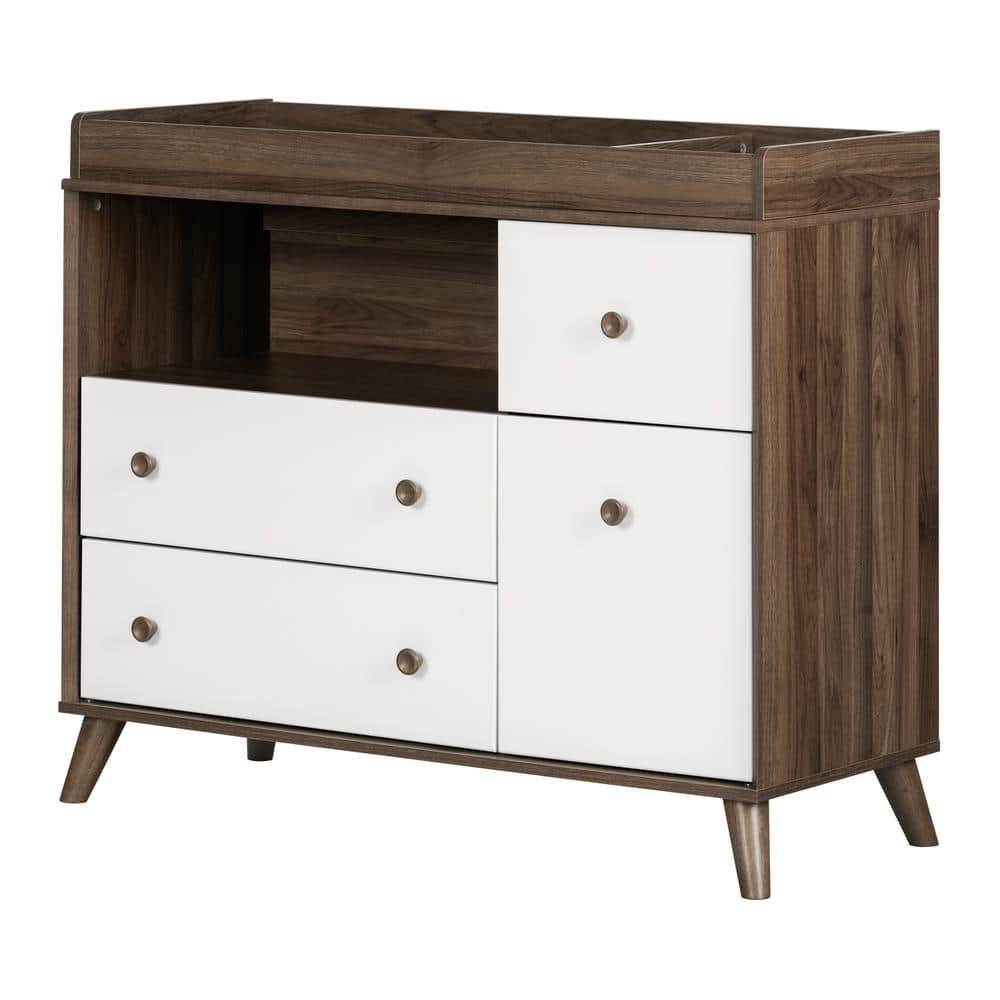 South Shore Yodi Natural Walnut and Pure White Changing Table -  12179