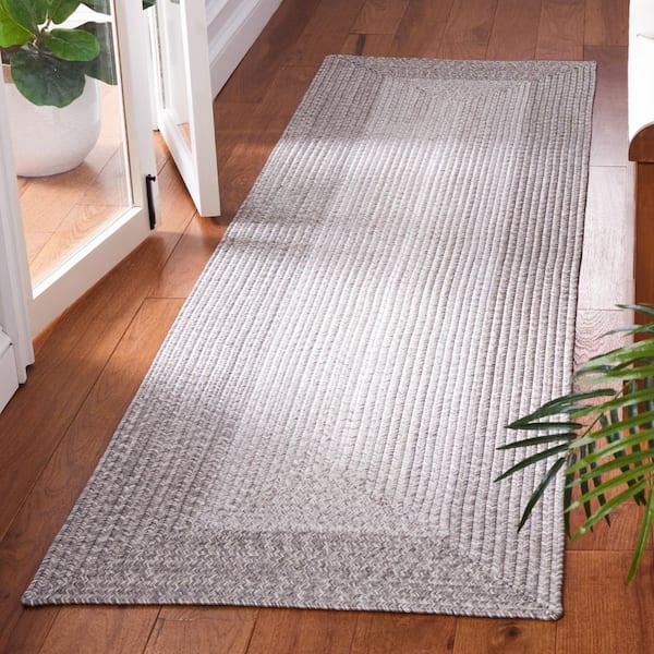 Braided Gray 2 ft. x 8 ft. Machine Washable Ombre Border Runner Rug