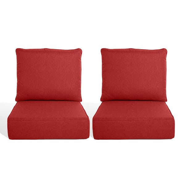 PlushCore 24 in. x 24 in. x 6 in. 4-Piece Deep Seating Outdoor Lounge Chair Thick Cushion Set in Red (2-Set)