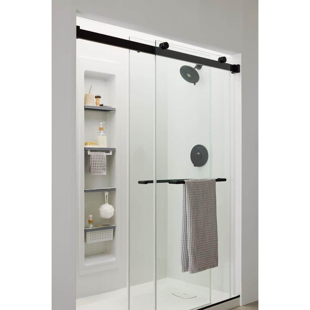 Matte Black Frameless Sliding Shower Door with Tempered Glass