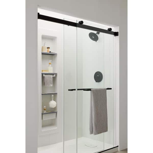Aspirations 46 1/2 in. - 48 in. W x 72 in. H Sliding Frameless Shower Door in Matte Black Finish with Clear Glass