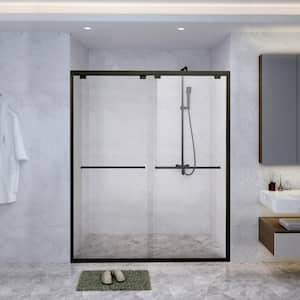 60 in. W x 72 in. H Sliding Framed Shower Door in Black Finish with Tempered Glass