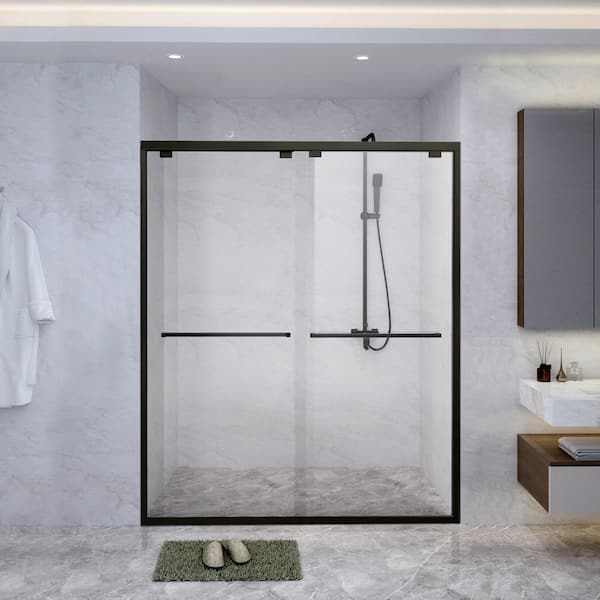 LTMATE 60 in. W x 72 in. H Sliding Framed Shower Door in Black Finish with Tempered Glass