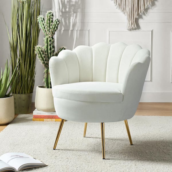 Fidelia Ivory Velvet Barrel Chair with Tufted Back (Set of 1)