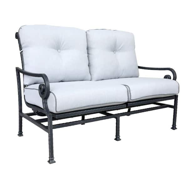 Benjara Noah Blue Aluminum Outdoor Loveseat with Cushions Motion Solar Protected