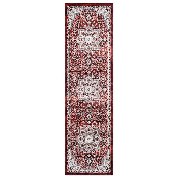World Rug Gallery Traditional Medallion Red 2 ft. x 7 ft. Runner Rug