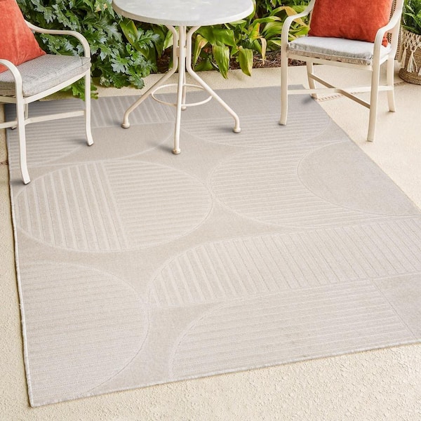 JONATHAN Y Nordby High-Low Geometric Arch Scandi Striped Ivory/Cream 4 ft. x 6 ft. Indoor/Outdoor Area Rug