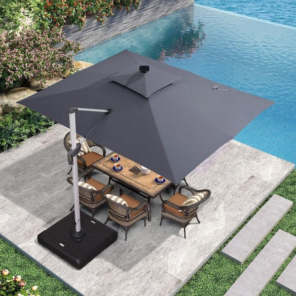 PURPLE LEAF 9 ft. x 12 ft. Solar powered LED Patio Outdoor Rectangle  Cantilever Umbrella Heavy Duty Sun Umbrella in Gray PPLGLRRCDT0912-GY - The  Home Depot