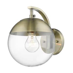 Dixon 1-Light Aged Brass with Clear Glass and Aged Brass Cap Sconce