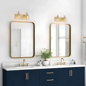 Modern 2-Light Gold Bathroom Vanity Light with Bell Clear Glass Shades Classic Mirror Brass Wall Sconce