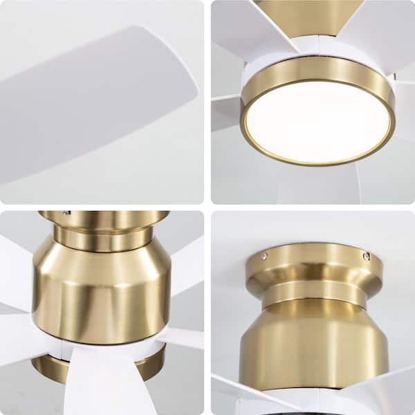 42 in. Modern Gold Indoor 6-Speed ABS White Blades Flush Mount Ceiling Fan with 3-Color Dimmable Light and Remote
