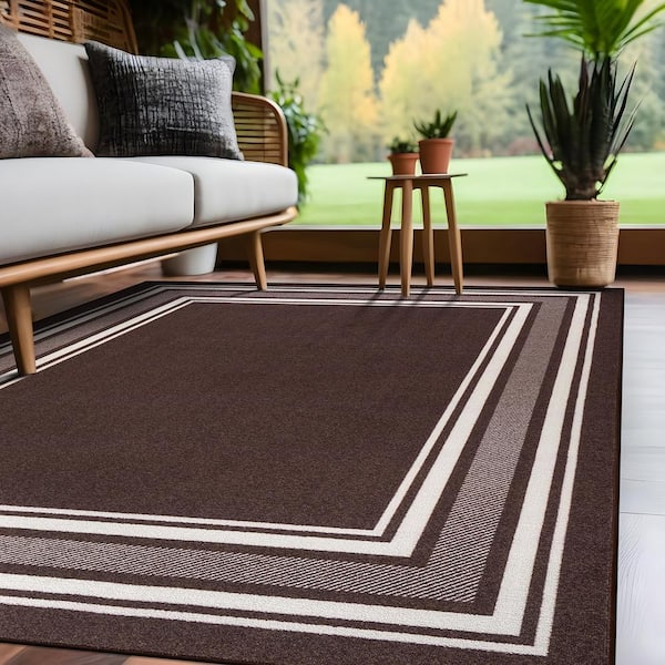 5 X 7 Brown Carmel Bordered Non Slip Indoor Area Rug