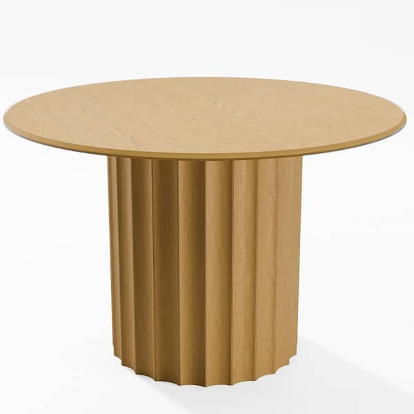 Lirago Cylindrical Natural Colored Wood 52" Column Base Recessed Roumded Duckbill Edge Dining Table for 6