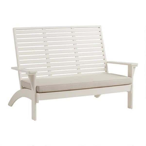 Linon Home Decor Kay 58.5 in. W 2 Person Seater Wood White Outdoor Bench with Olefin Beige Cushion