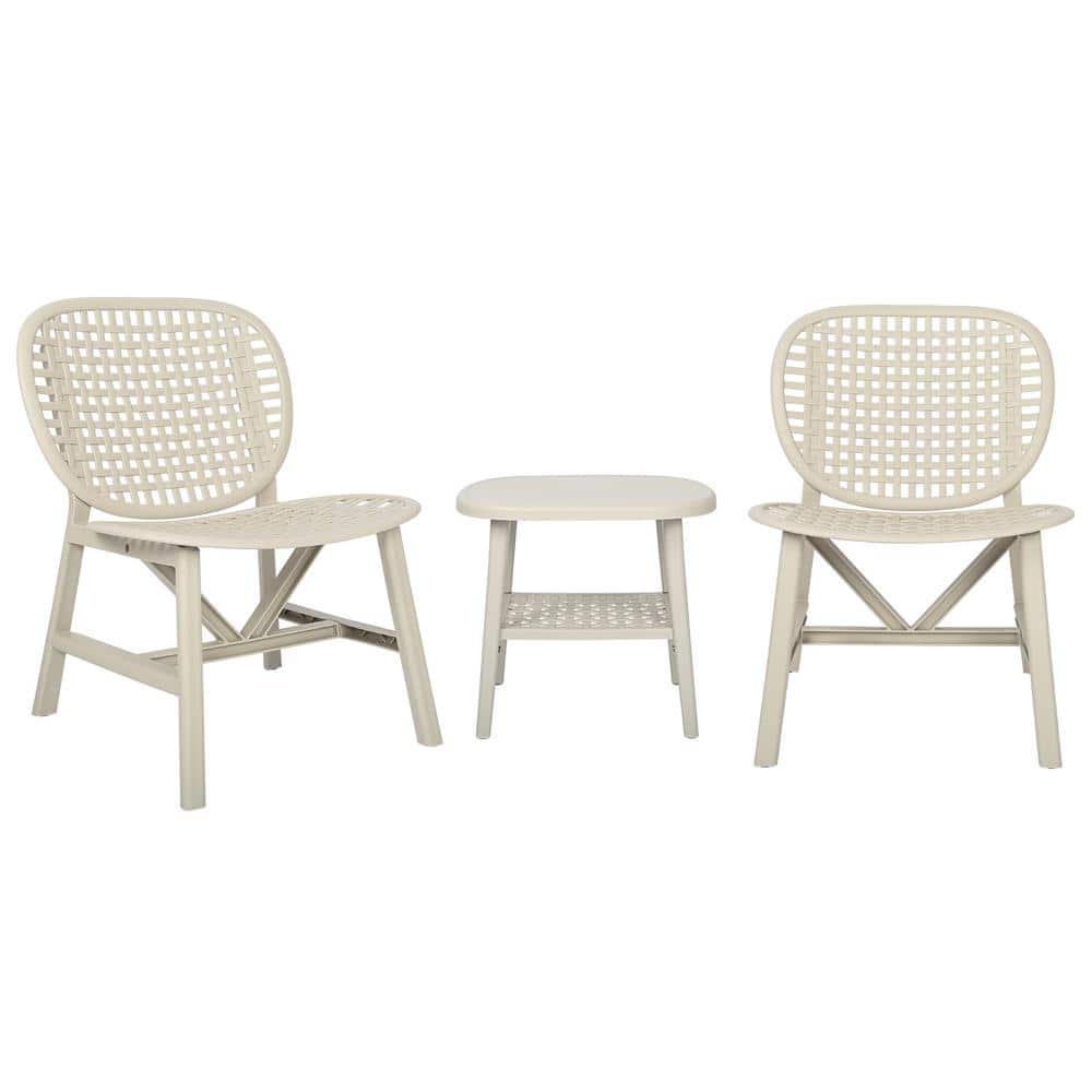 White 3--Piece Plastic Patio Conversation Set with Table