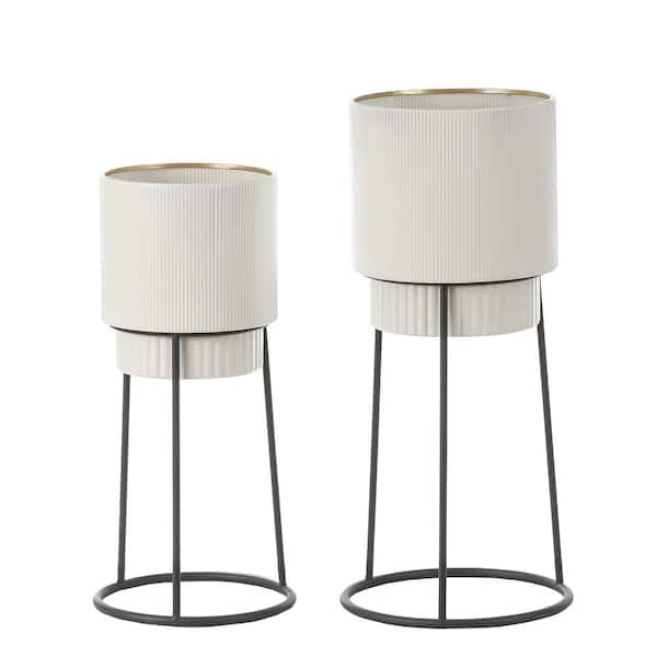 Luxen Home White Metal Cachepot Planters with Black Metal Stands (2-Pack)