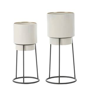 White Metal Cachepot Planters with Black Metal Stands (2-Pack)