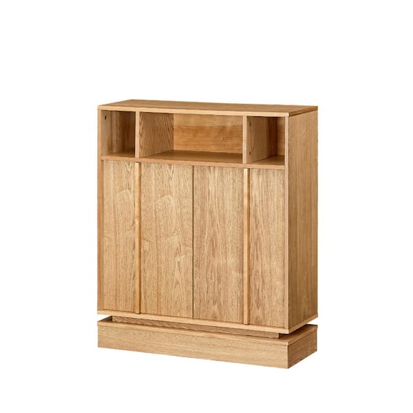 31.7in. W Sideboard Buffet Cabinet,Fluted Storage Cabinet,TV Media Console with 2 Doors&Adjustable Shelf in Natural