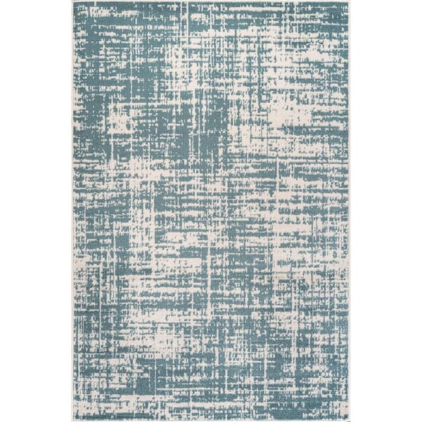 Atlas Teal 9 ft. x 12 ft. Rubber Back Washable Modern Canvas Indoor Outdoor Area Rug