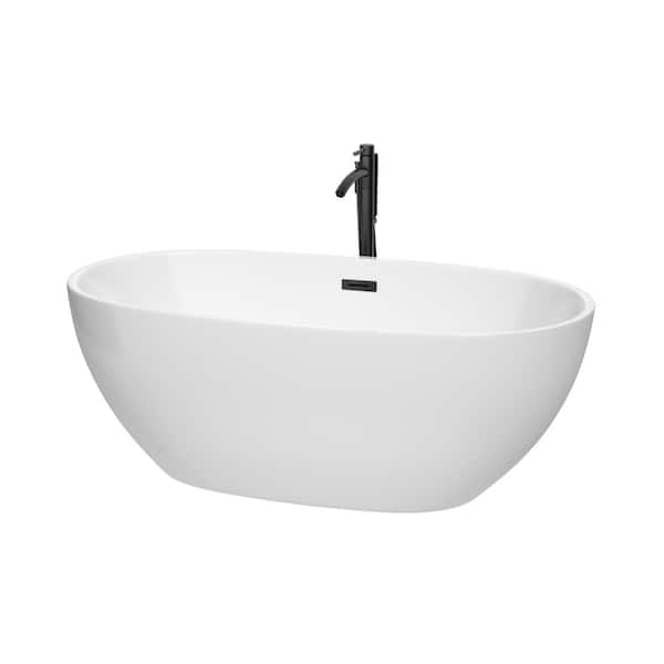 Wyndham Collection Juno 63 in. Acrylic Flatbottom Bathtub in White with Matte Black Trim and Faucet