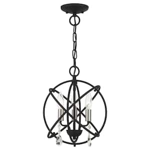 Aria 3-Light Black Convertible Mini Chandelier/Ceiling Mountwith Satin Nickel Candles