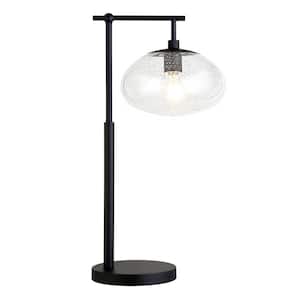 Blume 25 in. Blackened Bronze Arc Table Lamp With Seeded Glass Shade