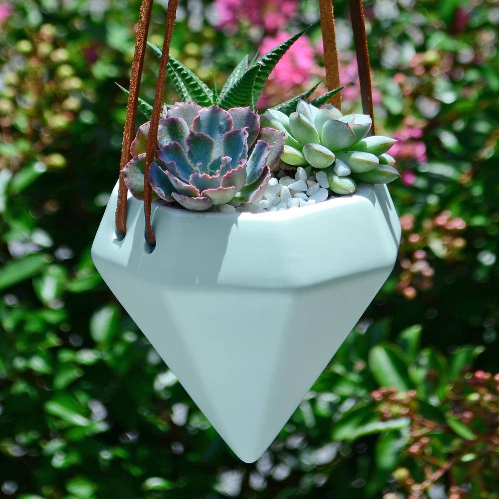 Guilford Pastel Mint Diamond Ceramic Hanging Planter