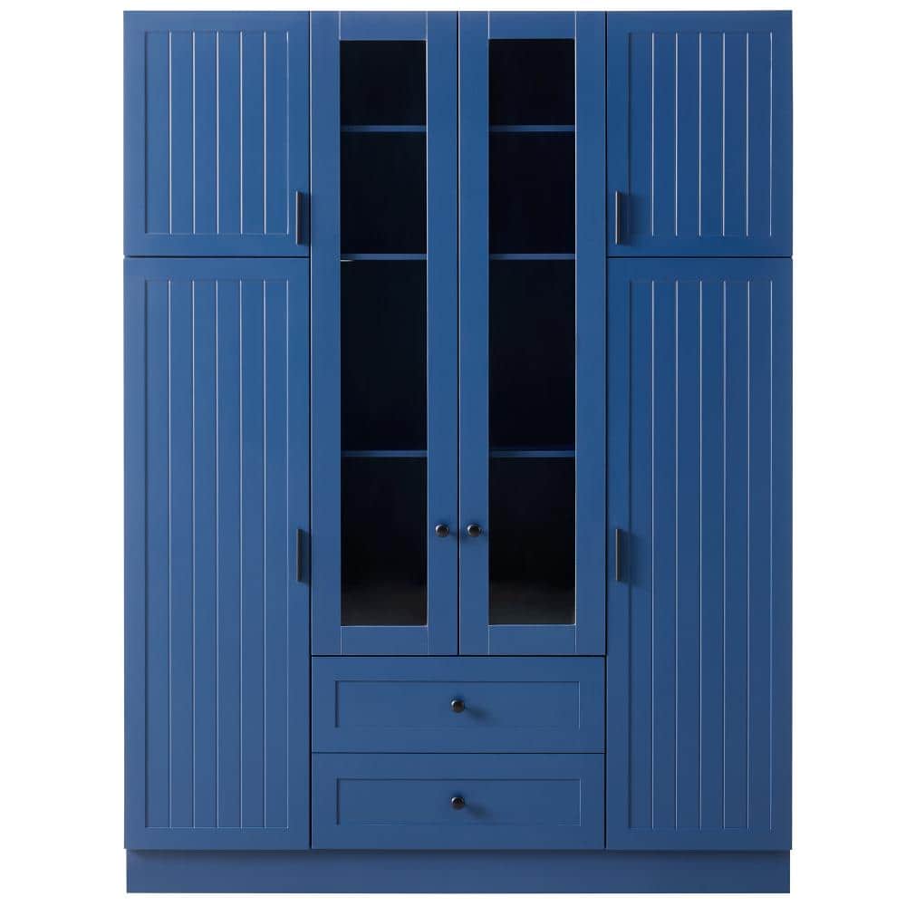 "71"" Large Kitchen Pantry Storage Cabinet Cupboard with Drawers, Adjustable Shelves,Pull-out Trays and Wine Rack in Blue" price history on PriceWatchPro