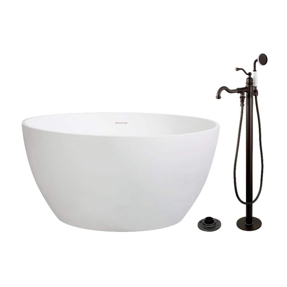 Arcticstone 45.6 in. x 45.6 in. Surface White Stone Flatbottom Soaking Freestanding Bathtub in White/Oil Rubbed Bronze price history on PriceWatchPro