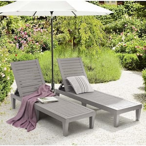 Gray 2-Piece Plastic Patio Outdoor Chaise Lounge Recliner Adjustable Chair (Set of 2)