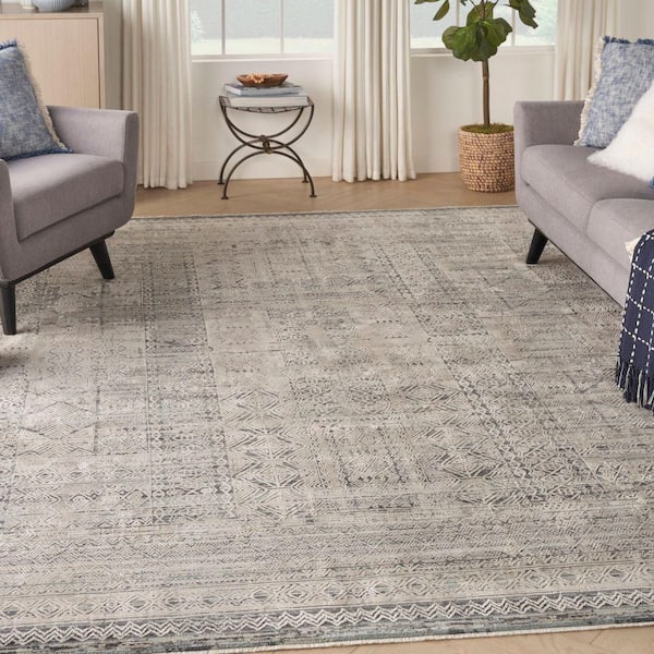 Lynx Ivory Blue 9 ft. x 11 ft. All-over design Transitional Area Rug