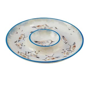 Shorebirds 13.5 in. Assorted Colors Earthenware Chip and Dip Server